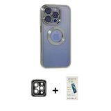 Marsilyan™- İphone 15 Pro Max Kılıf Pusula Form - Şeffaf Pasifik Cam Ekran Koruyucu + Pvd Metal Kamera Lens - Gı