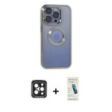 Marsilyan™- İphone 15 Pro Max Kılıf Pusula Form - Şeffaf Pasifik Cam Ekran Koruyucu + Pvd Metal Kamera Lens - Sh