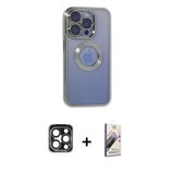 Marsilyan™- İphone 15 Pro Max Kılıf Pusula Form - Siyah Bilvis 3D Mat Cam Ekran Koruyucu + Pvd Metal Kamera Lens - Lt