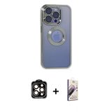 Marsilyan™- İphone 15 Pro Max Kılıf Pusula Form - Siyah Bilvis 3D Mat Cam Ekran Koruyucu + Pvd Metal Kamera Lens - Tu