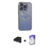 Marsilyan™- İphone 15 Pro Max Kılıf Pusula Form - Siyah Bilvis 5İn1 3D Magic Cam Ekran Koruyucu + Raze Metal Kamera Lens