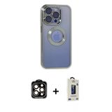 Marsilyan™- İphone 15 Pro Max Kılıf Pusula Form - Siyah Bilvis Hayalet Cam Ekran Koruyucu + Pvd Metal Kamera Lens - Tu