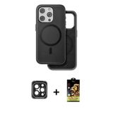 Marsilyan™- İphone 15 Pro Max Kılıf Pusula Işık Koleksiyonu - Siyah Buffer Cam Ekran Koruyucu + Pvd Metal Kamera Lens -
