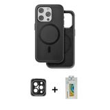 Marsilyan™- İphone 15 Pro Max Kılıf Pusula Işık Koleksiyonu - Siyah Polymer Nano Ekran Koruyucu + Pvd Metal Kamera Lens