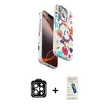 Marsilyan™- İphone 15 Pro Max Kılıf Siluet Doku - Şeffaf Pasifik Cam Ekran Koruyucu + Pvd Metal Kamera Lens - Tu