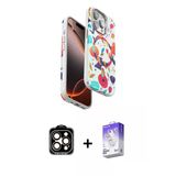 Marsilyan™- İphone 15 Pro Max Kılıf Siluet Doku - Siyah Bilvis 5İn1 3D Magic Cam Ekran Koruyucu + Pvd Metal Kamera Lens