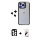 Marsilyan™- İphone 15 Pro Max Kılıf Yankı Asil Serisi - Siyah Bilvis 3D Mat Cam Ekran Koruyucu + Pvd Metal Kamera Lens -