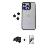 Marsilyan™- İphone 15 Pro Max Kılıf Yankı Asil Serisi - Siyah Bilvis 3D Mat Cam Ekran Koruyucu + Raze Metal Kamera Lens