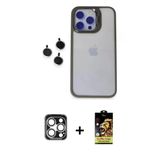 Marsilyan™- İphone 15 Pro Max Kılıf Yankı Asil Serisi - Siyah Buffer Cam Ekran Koruyucu + Pvd Metal Kamera Lens - Gs