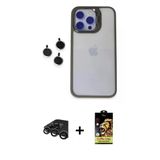 Marsilyan™- İphone 15 Pro Max Kılıf Yankı Asil Serisi - Siyah Buffer Cam Ekran Koruyucu + Raze Metal Kamera Lens - Tmgı