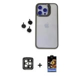 Marsilyan™- İphone 15 Pro Max Kılıf Yankı Asil Serisi - Siyah Buffer Hayalet Cam Ekran Koruyucu + Pvd Metal Kamera Lens