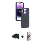 Marsilyan™- İphone 15 Pro Max Kılıf Yörünge Klasik - Siyah Bilvis 3D Mat Cam Ekran Koruyucu + Raze Metal Kamera Lens - T