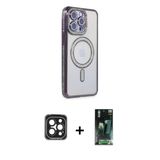 Marsilyan™- İphone 15 Pro Max Kılıf Zirve Doku Prime - Şeffaf 360 Full Body Arka Koruyucu + Pvd Metal Kamera Lens - Sh