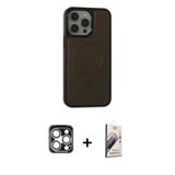 Marsilyan™- İphone 15 Pro Max Kılıf Zirve Işık Serisi - Siyah Bilvis 3D Mat Cam Ekran Koruyucu + Pvd Metal Kamera Lens -