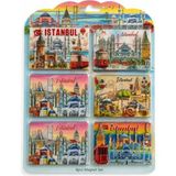 Marsilyan Istanbul Temalı Ahşap Buzdolapı Süsü Magnet 6'lı Set - Renkli