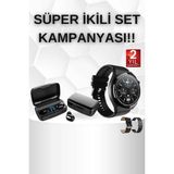 Marsilyan Kablosuz Bluetooth Kulaklık ve Kordon Hediyeli Akıllı Saat Nabız Ölçer Uzun Pil Ömrü - 01P-Pembe