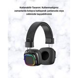 Marsilyan Kablosuz RGB Işıklı Katlanabilir Bluetooth Kulak Üstü Kulaklık - Çok Renkli