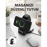 Marsilyan Kablosuz Şarjlı Dijital Masa Saati – 3 Parlaklık Seviyeli Led, Hızlı Şarj Yeni Nesil - 1
