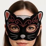 Marsilyan Kadife Dokulu Sim Detaylı Işıltılı Kedi Maskesi Kırmızı Gümüş 20X13 cm - Renkli - standart