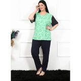 Marsilyan Kadın 5XL-6XL-7XL-8XL Büyük Beden Kısa Kol Pijama Takım Yeşil