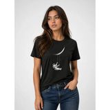 Marsilyan Kadın Astronot Ay Temalı Tişört Kısa Kol Yazlık Bisiklet Yaka T-Shirt - Siyah