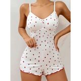 Marsilyan Kadın Beyaz Çilek Baskılı Pijama Tulumu 5127 - S - M