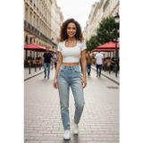 Marsilyan Kadın Beyaz Şık Kesim Düz Yaka Crop Top Bluz