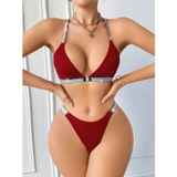 Marsilyan Kadın Bordo Love Yazılı Arkası Çarpraz Mayo Bikini 5169