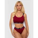 Marsilyan Kadın Bordo Love Yazılı Mayo Bikini Şık Esnek Kumaş Plaj Giyim Özel Tasarım