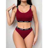 Marsilyan Kadın Bordo Love Yazılı Mayo Bikini