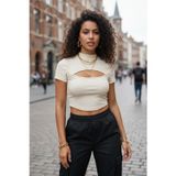 Marsilyan Kadın Ekru Zarif Cut-out Detaylı Premium Crop Top Bluz