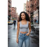 Marsilyan Kadın Gri Modern Fit Kare Yaka Crop Top Bluz