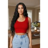 Marsilyan Kadın Kırmızı Modern Fit Kare Yaka Crop Top Bluz