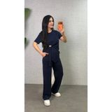 Marsilyan Kadın Kısa Kollu Bisiklet Yaka Yandan Toka Detaylı Viskon Iki Iplik Bluz Ve Pantolon Ikili Takım
