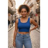 Marsilyan Kadın Lacivert Modern Fit Kare Yaka Crop Top Bluz