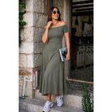 Marsilyan Kadın Omuzlardan Açık Lastikli Uzun Viskon Elbise