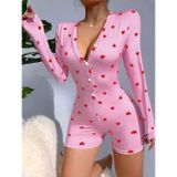 Marsilyan Kadın Pembe Kalp Desenli Pijama Tulumu 5121