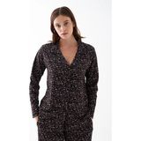 Marsilyan Kadın Siyah Düğmeli Kalp Desenli Pamuklu Pijama Takımı - 2XL