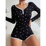 Marsilyan Kadın Siyah Kalp Desenli Pijama Tulumu 5122 - Kırmızı