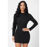 Marsilyan Kadın Siyah Kaşkorse Balıkçı Yaka Uzun Kollu Bodycon Mini Elbise - L - XL