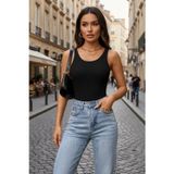 Marsilyan Kadın Siyah Kolsuz Kalın Askılı Uzun Crop Top Bluz & Atlet Modern Basic Üst