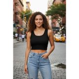 Marsilyan Kadın Siyah Modern Fit Kare Yaka Crop Top Bluz