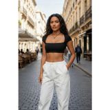 Marsilyan Kadın Siyah Modern Fit Sırt Dekolteli Boyundan Bağlamalı Yarım Kol Crop Top Bluz