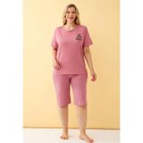 Marsilyan Kadın Somon “Live the Dream” Yazılı Büyük Beden Kapri Pijama Takımı
