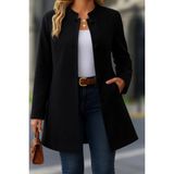 Marsilyan- Kadın Uzun Kollu Hakim Yakalı Önden Düğmeli Cep Detaylı Kısa Kaşe Ceket - 2XL - 3XL - Siyah