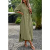 Marsilyan Kadın Uzun Kollu Yakalı önden Düğmeli Geniş Kesim Detaylı Uzun Elbise