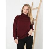 Marsilyan Kadın Yarım Balıkçı Yaka Triko Kazak - Bordo - 2XL