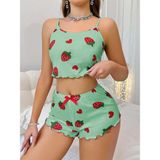 Marsilyan Kadın Yeşil Çilek Desenli Şortlu Pijama Takımı 5060
