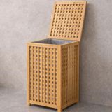 Marsilyan Kalın Ahşap Bambu Kirli Çamaşır Sepeti Kumaş Çantalı SEPET=40X40X58CM (4887) - 1