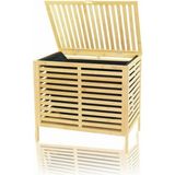 Marsilyan KALIN AHŞAP BAMBU KİRLİ ÇAMAŞIR SEPETİ SİYAH KUMAŞ ÇANTALI SEPET=50X38X55CM (4887) - Siyah